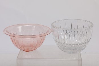 Antique Lead Crystal Bowl & Antique Pink Depression Glass Bowl