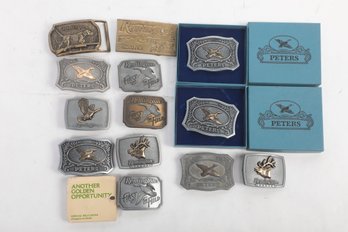 Lot Of 13 Vintage Pewter & Brass Remington Belt Buckles
