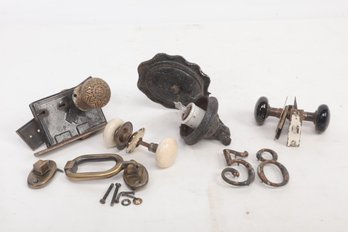 Antique Architectural Salvage: REO Ornate Brass Door Knobs, Porcelain Knobs, Light Fixture & More