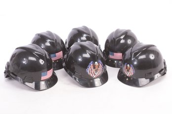 6 New MSA Safely Helmets/Hard Hats W/Flag & Eagle Decals