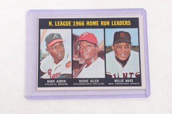 1967 Topps Baseball Card National League Home Run Leaders Hank Aaron Richie Allen Willie Mays #244