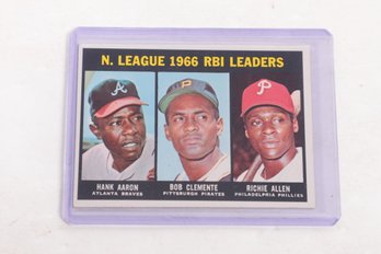 1967 Topps Baseball Card National League RBI Leader Hank Aaron Bob Clemente Richie Allen #242