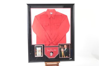 Jerry Lewis Signed Auction Pamphlet Framed Display W/ Monogrammed Nat Wise Shirt