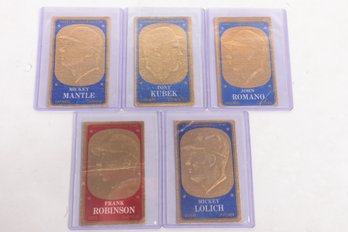 1965 Topps Gold Embossed Lot Of 5 Mickey Mantle Frank Robinson Mickey Lolich John Romano Tony Kubek Baseball