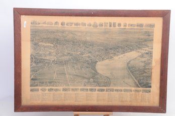 Large Early 1900 Framed Print Bird's Eye View Middletown Conn. With Points Of Interest