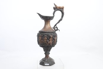 Very Large And Heavy Bronze Jug Ewer Pitcher With Cupid's