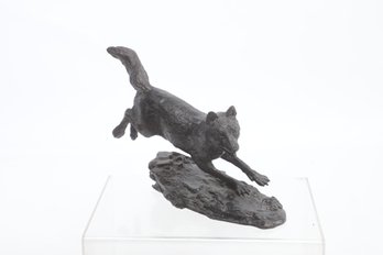 Vintage Shadow Runner Fine Fox Bronze Sculpture By Gorham