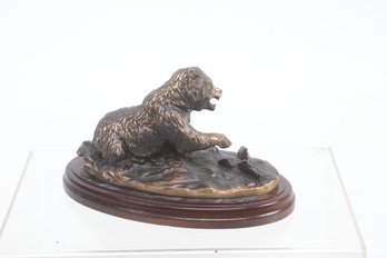 Bear And Fish Metal Sculpture Signed O'brien