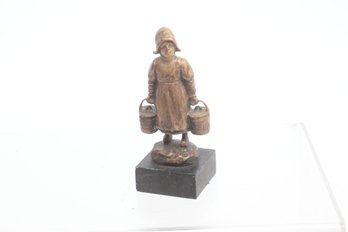 Antique Small Bronze Dutch Girl On Marble Base Signed Victor  Seifert