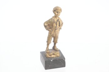 Antique Small Brass Boy's First Cigarette Statue Signed Felling