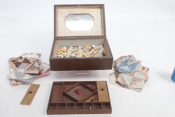 Antique 19th C Sewing Box Full With Antique Buttons