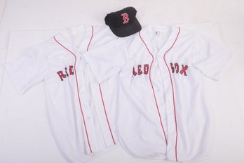 2 Pre-Owned Red Sox Jersey's (size XL) & Hat (Size 7 3/8)