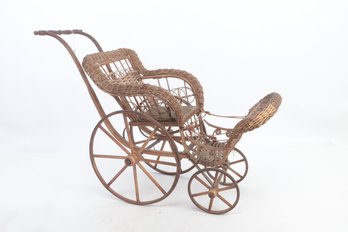 Antique Victorian Wicker Doll Stroller Buggy