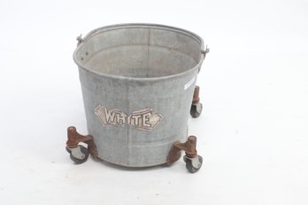 Vintage Galvanized Steel Mop Pail On Casters