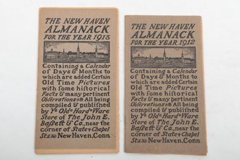 2 NEW HAVEN ALMANACKS 1912/1913, ILLUS.PUB. BY JOHN E. BAFSETT & CO., Ye OLDe HardeWare Store, New HAVEN, Conn