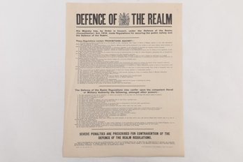 16 1/2' X 21 1/2' WWI Great Britain Poster On Linen 'Defence Of The Realm'