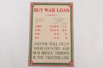 19 3/4' X 29 1/2' WWI Great Britain Poster On Linen 'Buy War Loan'