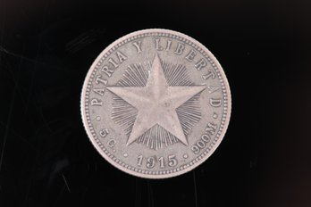 1915 Cuba Silver 25 C Coin