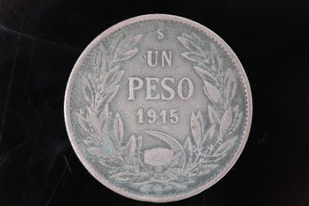 1915 S Chile Silver One Peso Coin