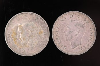 Two 1943 England Silver One Shilling Coins