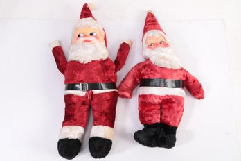 2 Vintage Stuffed Santas W/Plastic Faces