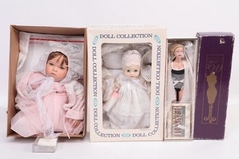 3 Vintage Porcelain Dolls: Gloria Vanderbilt 18', Tyler Wentworth: Something #20802 Sleek & Ideal Doll