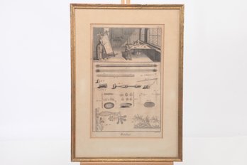 13 1/2' X 19' Framed 1700's Benard Fecit Print 'Brodeur (Embroiderer)'