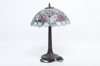 Beautiful Floral Slag Glass Style Lamp Shade W/Faux Bronze Finish Base