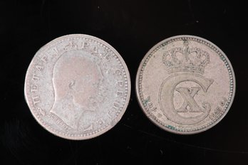 1915  Serbia Silver 50 Para Together With 1945 Sweden  Silver 25 Ore