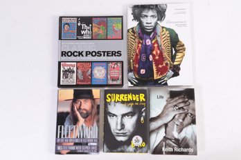 Grouping Of Music Related Books: Bono, Keith Richards, Hendrix & More