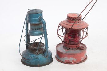 Pair Of Antique Kerosene Railroad Lamps From Dietz & Handlan Buck