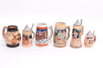 Grouping Of 6 Vintage Beer Steins (some Are Music Box)