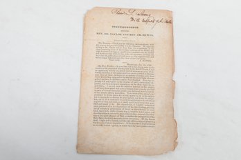AMERICANA 1832 Correspondence Between Rev. Taylor & Rev. Hawes.