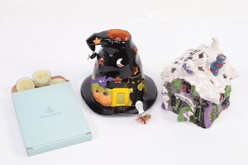 Party-Lite Spooky Witch Hat Tea Light Holder (w/12 Tea Lights) & Blue Sky House Of Boos