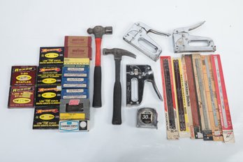 Grouping Of Staple Guns, Staples (Various Sizes) & 2 Hammers