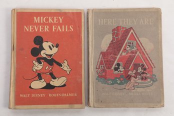 2 Mickey Mouse Books 1939 'Mickey Never Fails' 1940 'here They Are'