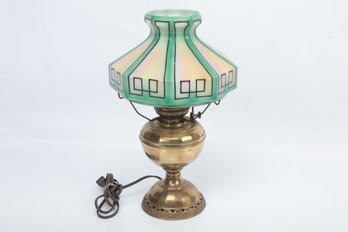 Antique Bradley & Hubbard No.4 Radiant Brass Electrified Oil Lamp W/Sunning Deco Style Shade