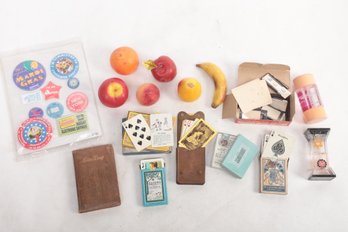 Group Of Vintage Collectible Playing Cards, Wax Fruits & More