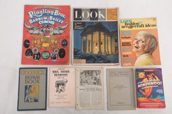 Group Of Vintage Books Magazines Including Ringling Bros, Nintendo Reference Book, Goodrich Repair Book & More