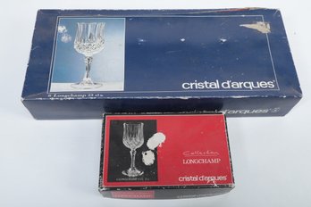 Vintage Cristal D'Arques Longchamp Collection W/Box Of (4) 2 Oz Longchamp Crystal Glasses