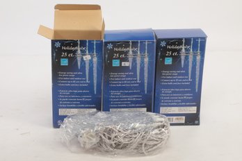 3 Boxes: Blue LED Icicle Lights (New) 25ct Per Box