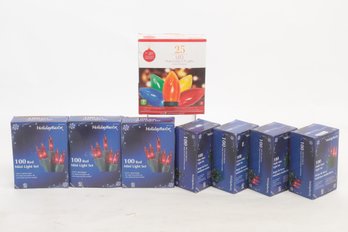 7 Boxes Of Mini Red, Blue, Green, & Multi-Colored Lights W/1 Box Of 25 Multi-Colored C9 Lights