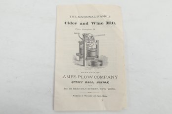 (Food/Drink) 1870s Advertising Circular Cider And Wine Mill