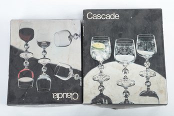 (2) Boxes Of Vintage Bohemia Czech Glass Claudia & Cascade Lead Crystal Wine & Goblet Glasses