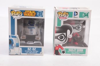 Lot Of 2 Funko Pops R2-d2 And Harley Quinn