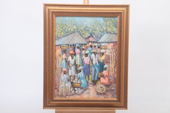 Oil On Canvas - Haitian Market - Signed By Haitian Impressionist N. Maxi