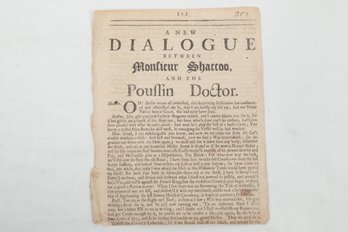 1701 Rare English Political Pamphlet: A New   Dialogue Between Monsieur Shaccoo, And The Poussin Doctor