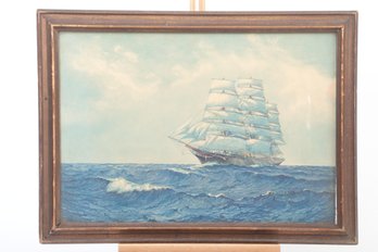 Vintage Maritime Nautical Sailing Ship Framed Print Signed Gerald Maurice Burn