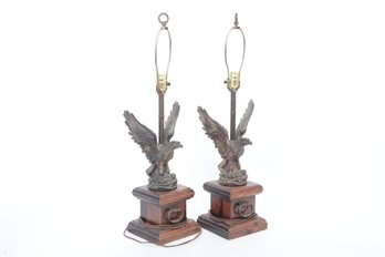 2 1950'S-60'S BEAUTIFUL EAGLE LAMPS ON WOODEN BASES * APPROX. 31 INCHES TALL