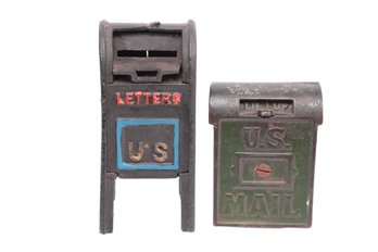 Lot Of 2 Small Cast Iron US Mail Coin Banks